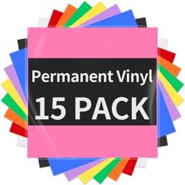 Permanent Vinyl - 15Pack Adhesive Vinyl Assorted Colors, Permanent Vinyl Bundle with PET Backing Never Residue, 12" x 11.8" Waterproof Outdoor Vinyl for Home Decor Car Sticker Fit All Cutting Machine