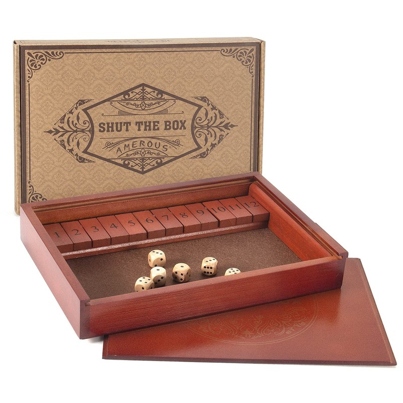 AMEROUS Shut The Box Dice Game，Wooden Board Table Math Game
