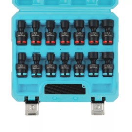 DURATECH 14PC 3/8" Dr Impact Swivel Socket Set Shallow Universal Wobble Socket SAE Metric