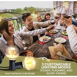 Garibosh Outdoor String Lights, Led G40 Patio Lights 49ft, Waterproof Party/Fairy Lights