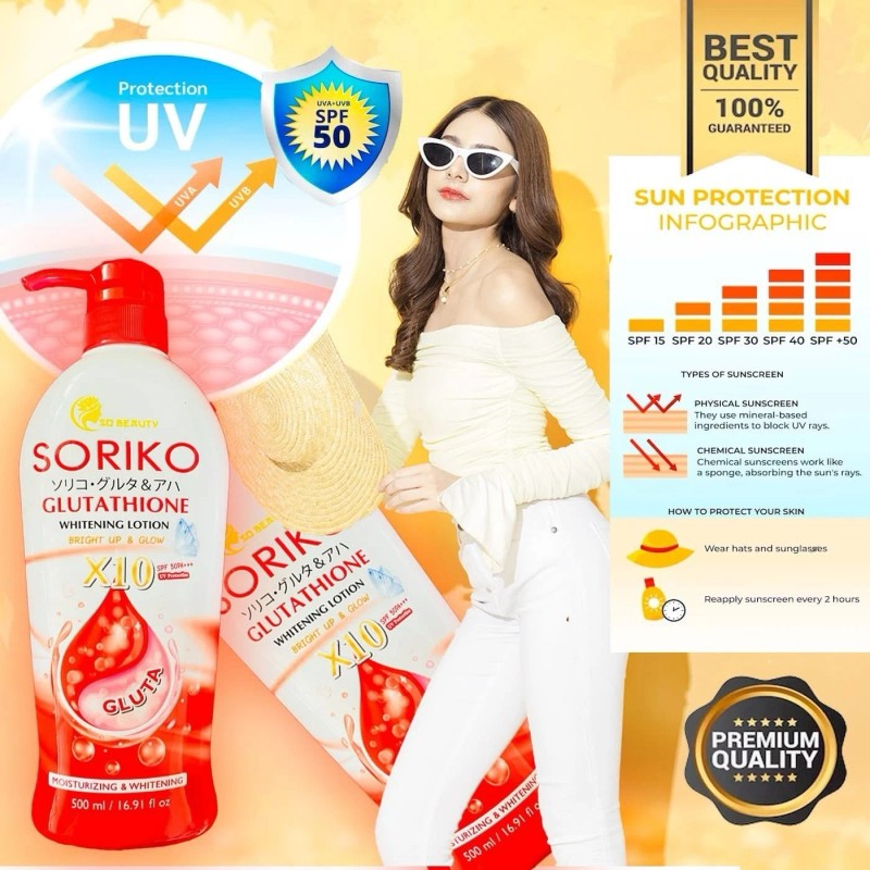 Soriko Glutathione Body Lotion with SPF 50 PA+++ (500ml)