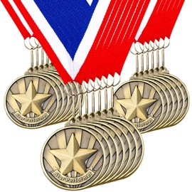 Quelay 100 Pcs 2'' Award Medals Bulk Gold Winner Medals with Neck Ribbons Metal Trophy Award Prize Gift for Tournaments, Competitions, Party, Kids and Adults(Star Performer)