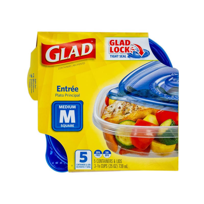 Glad GladWare Entree Food Storage Containers with Lids, Medium Square