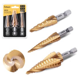 ROGAPER 3PC Step Drill Bit Set, High Speed Steel Spiral Grooved Stepped Up Bits for Aluminium Sheet Metal Wood Plastic, Faster Drilling Unibit Drill Bits with 31 Step Sizes for DIY Lovers