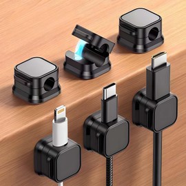 4Pcs Magnetic Cord Organizer Holder, Adjustable Cable Clips, Adhesive Desk Cable Management, Easy Open Design for Bedside Charging, Office Desktop Management & Car Chargers (4 Pcs Black)