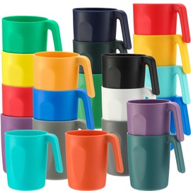 Baderke 24 Pack Reusable 16 oz Plastic Cups with Handles Drinking Mugs, Dishwasher & Microwave Safe, Unbreakable Coffee Mugs for Home, Office, Camping (14 Vibrant Colours)