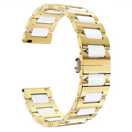 BINLUN Replacement Bracelet Stainless Steel Ceramic Bracelet Polished 12 mm / 14 mm / 18 mm / 20 mm / 22 mm with Butterfly Buckle, 20 mm, Stainless steel, ceramic