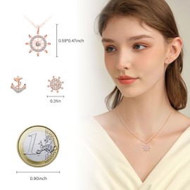 MICMIF Nautical Jewellery Set for Women, 925 Sterling Silver Rudder Chain and Earrings Set, Anchor and Rudder Jewellery Set, Asymmetrical Stud Earrings & Necklace for Girls Women Party, Sterling