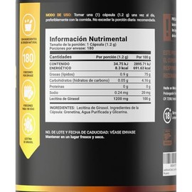 B Life Lecitina de Girasol 180 Cápsulas Blandas 1200 mg | Apoyo Metabólico y Cognitivo para 6 Meses de Consumo.