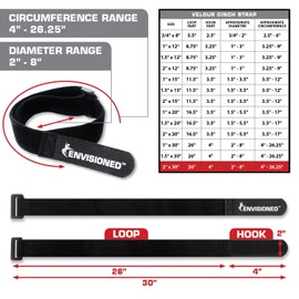 Velour Cinch Straps 2" x 40" - 4 Pack, Soft Touch Microfiber Reusable Hook and Loop