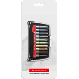 PB Swiss Tools BitCase with 10 Long Cross Slot Pozidriv Torx Bits | PB E6.702 BC | 100% Swiss Made | Bit Set with Strap Clip for Standard Applications in Industry and Crafts