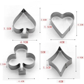 Poker Cookie Cutter, 4 Pieces Poker Stainless Steel Cookie Cutters, DIY Cookie Press Set, Baking Supplies