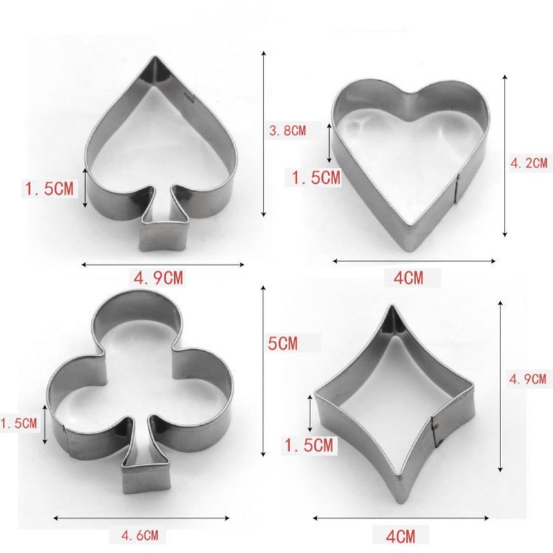 Poker Cookie Cutter, 4 Pieces Poker Stainless Steel Cookie Cutters,