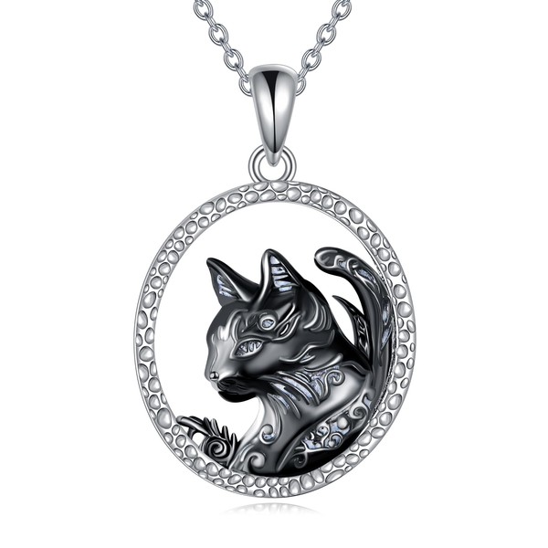 POPLYKE Black Cat Necklace for Women Sterling Silver Gothic Necklace