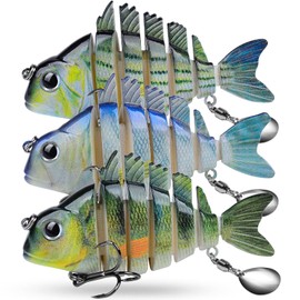 Bass Fishing Lures - Multi Jointed Lifelike Hard Baits with Spinner Baits Blades - Crankbaits Swimbaits Lure Artificial Bait Sunfish Shape Fish Tackle Kits Fishing Lure 3pcs/Set(HS078GHI)