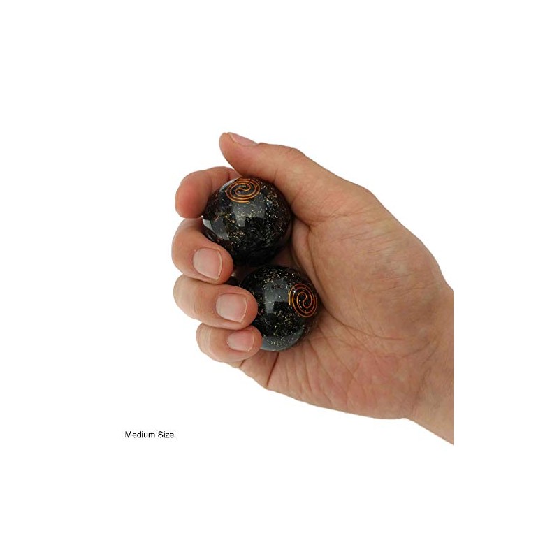 Top Chi Black Tourmaline Orgonite Baoding Balls with Carry Pouch