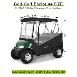 WEIMELL Golf Cart Enclosure 2 Passenger for EZGO TXT RXV 2-Seater 600D Waterproof Transparent Driving Rain Cover 57.5 Inch Roof 4-Sided Clear Windows Roll-Up Door Black