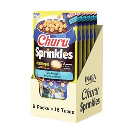 INABA Churu Sprinkles for Cat, Soft & Chewy Churu Filled, Baked Chicken Cat Treat Meal Topper with Vitamin E and Green Tea Extract, 1.05 oz. per Pack, 18 Packs Total,Tuna Recipe