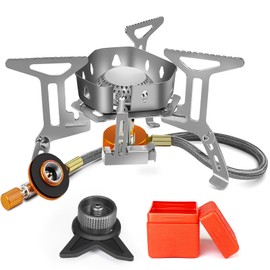 AUTOPkio Camping Stove 3500 W, Windproof Gas Camping Stove with Piezo Ignition, Foldable Gas Stove Gas Burner with Adapter, Gas Stove for Outdoor Picnic Trekking Hiking Hiking