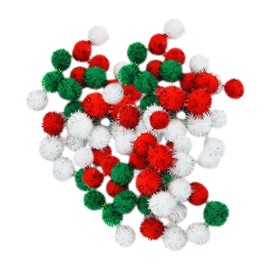 100 Pcs Christmas Pom Pom Balls Glitter Fluffy Pom Poms Red Green White Pom Poms Mini Craft Pom Poms Tinsel Pom Pom Balls for DIY Arts Home Decorations