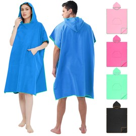 Surf Poncho Bata Cambiador con Capucha，Toalla cambiador absorbente de microfibra de secado rápido con bolsillo para surfistas hombres mujeres (azul)
