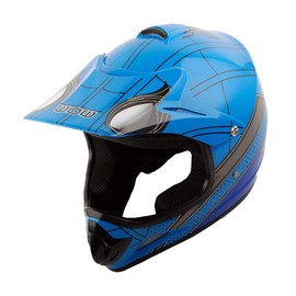 WOW Youth Kids Motocross Helmet BMX MX ATV Dirt Bike Helmet Spider Blue + Goggles + MG Youth Blue Glove Bundle