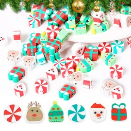 200 Pieces Christmas Polymer Clay Beads, Christmas Beads Bracelet Making Kit, Santa Claus Reindeer Christmas Tree Shapes Spacer Beads for Necklace Bracelet Making Jewelry DIY Crafts Gifts