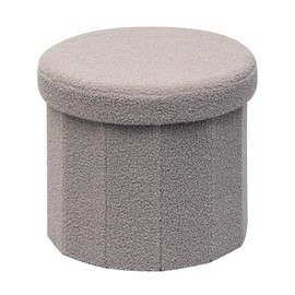 CAIPINFUL 15 Inchs Round Storage Ottoman, Small Foldable Foot Stool with Hidden Storage for Living Room, Bedroom - Compact Organizer for Small Spaces,Grey
