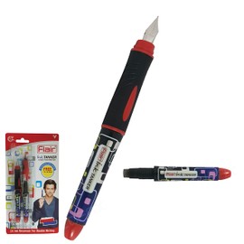 Flair Inky Tanker BLUE Fountain Pen Set Steel Nib Iridium Tip Cartridges (RED Body Shade)