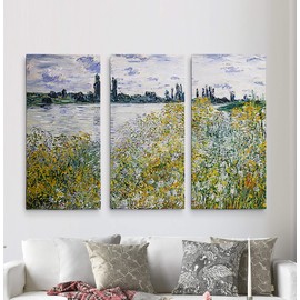 Wexford Home le aux Fleurs near Vetheuil 3 Panel Gallery Wrapped Canvas Wall Art