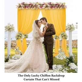 Gold Chiffon Backdrop Curtain 29''x96'' Gold Chiffon Fabric Drapes for Wedding Ceremony Voile Curtains 2 Panels Photography Backdrop Drapes Party Stage Backdrop