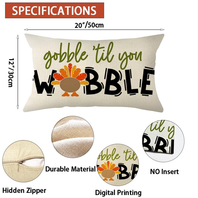 Ogiselestyle Gobble Thanksgiving Turkey Throw Pillow Cover, 12 x 20