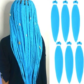 Blue Braiding Hair Pre Stretched Box Braiding Hair Extension 26 Inch 6 Packs Colored Synthetic Fake Hair for Braiding