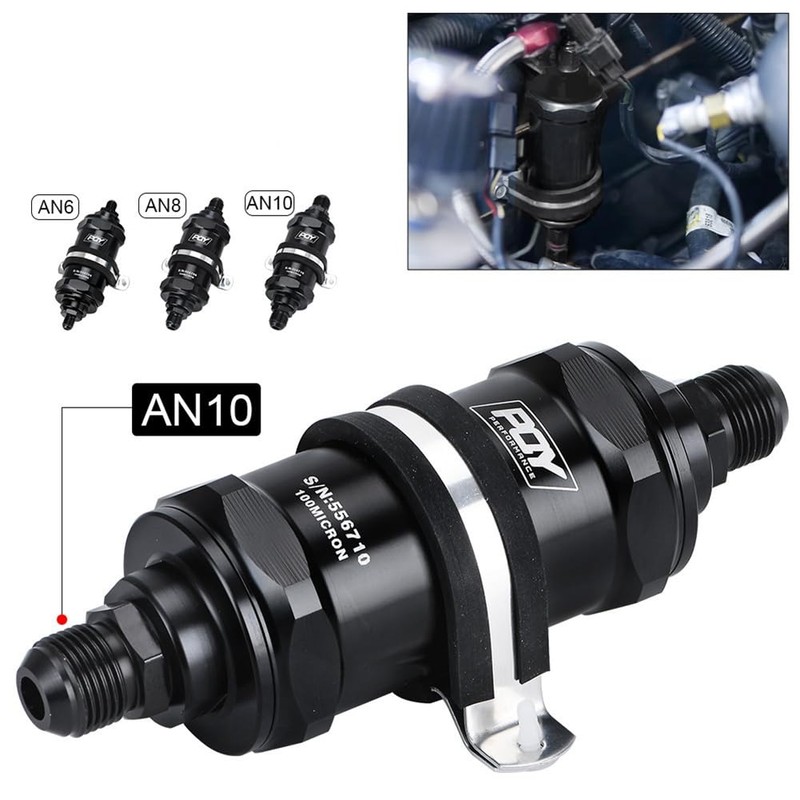Aswalling Universal Filter BLACK AN6 Inline Fuel Filter E85 Ethanol