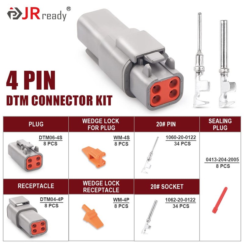 JRready ST6329-401 Deutsch DTM Connector 4 Pin 8 Sets Waterproof