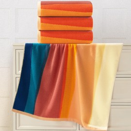 Colorful Bath Towels (4PC, 28"x52") - 100% Cotton | 480GSM | Soft | Absorbent, Bathroom Towels Decorative Set, Fluffy Bath Towel for Shower, Painted Bath Towel Set with Hang Loops, Red and Orange