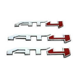AT4 Badge Emblems 3-Piece in Silver for 2021-2023 GMC Yukon, Sierra, and Canyon - Suitable for Doors and Tailgate - Fits 1500, 2500HD, and 3500HD Models (Chrome Red)