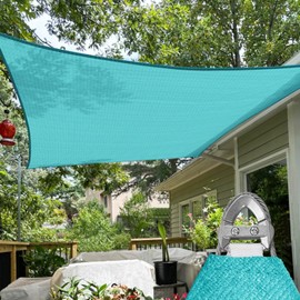 TANG Sunshades Depot A Ring Design Steel Cable Wire Reinforcement Sun Shade Sails 20' x 20' Square Turquoise Heavy Duty Permeable 260 GSM