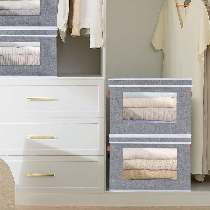 OUTBROS Storage Box with Lid, Transparent Window Organiser Box, Foldable