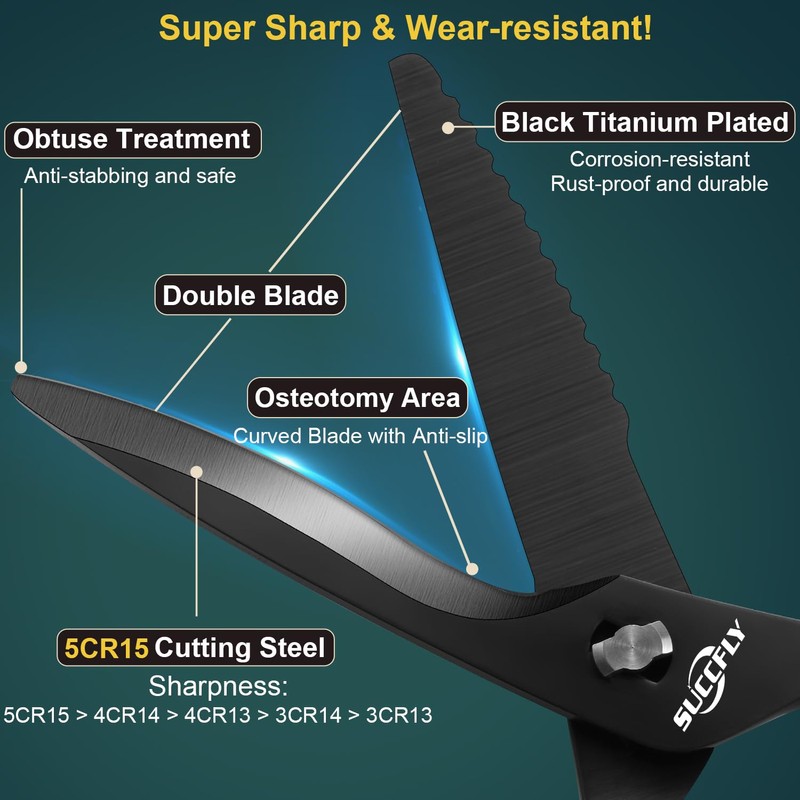 SUCCFLY Kitchen Scissors for Food，Premium Kitchen Shears Heavy Duty，8.8″Ultra Sharp