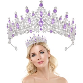 Silver Purple Rhinestone Princess Crown Headband Hair Hoops Hair Accessories Bridal Hairbands Tiara Party Headwear Wedding for Bride, Bridesmaid, Princess, Girl