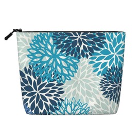 MOLAIGIN Medallion Dahlia Pinnata Floral Bobo Blue Pink Turquoise Grey Cosmetic Bag For Women, Travel Makeup Bag, Toiletry Zipper Bag, Large Capacity Aesthetic Cases