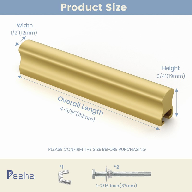 Peaha 10 Pack Adjustable Drawer Pulls Matte Gold Cabinet Handles
