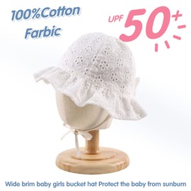 JANGANNSA Cotton Bow Baby Girls Hat Flower Infant Toddler Summer Sun Hat Breathable Girls Bucket Cap(White Lace, 3-6 Months)