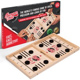 Bungee Table Fast Sling Puck Game - Large Size - Test Your Speed and Accuracy with This Fast-Paced Wooden Air Hockey Board Game - Guaranteed Fun for Family Night or Friends Party