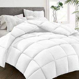 HYLEORY All Season Twin Size Bed Comforter - Cooling Goose Down Alternative Quilted Duvet Insert with Corner Tabs - Winter Warm - Machine Washable - Hypoallergenic - White