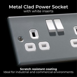 BG Electrical Double Switched Power Plug Wall Socket, Metal Clad, Industrial, Scratch Resistant Steel, 13A, MC522