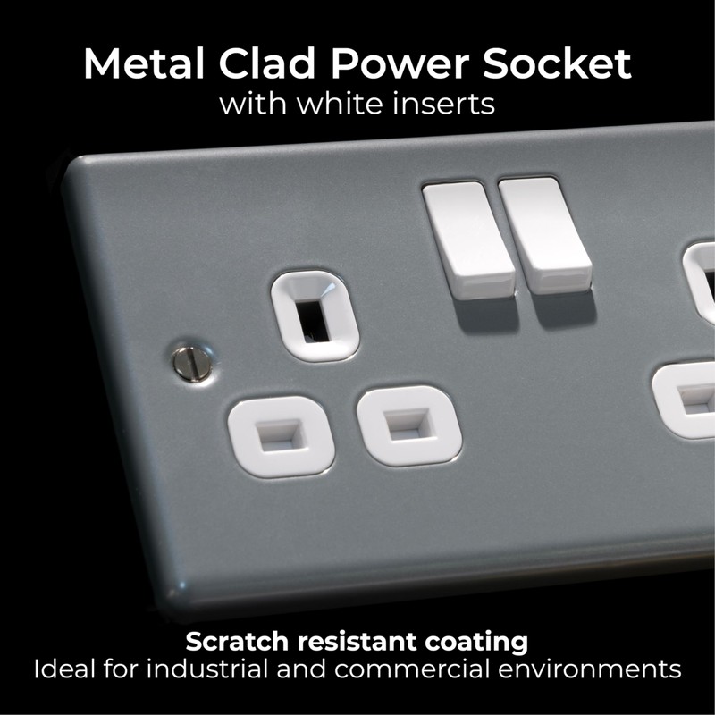 BG Electrical Double Switched Power Plug Wall Socket, Metal Clad,