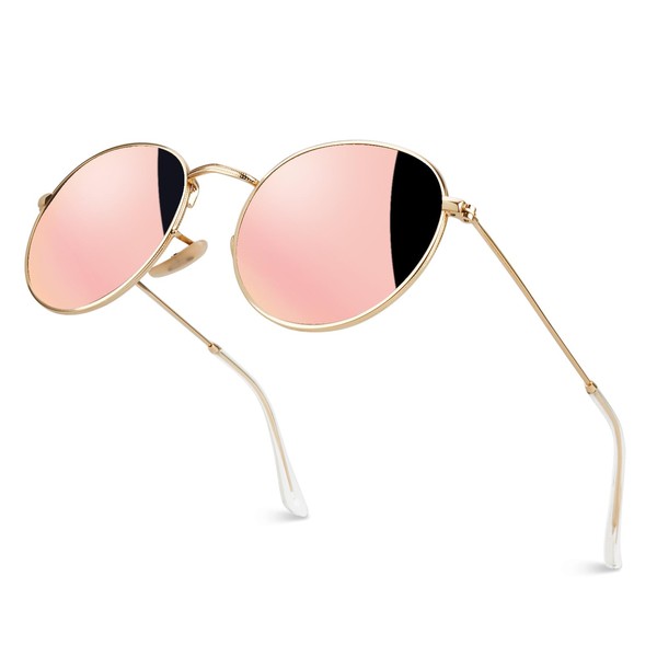 GQUEEN MFF7 Retro Round Mirrored Polarised Sunglasses for Men and