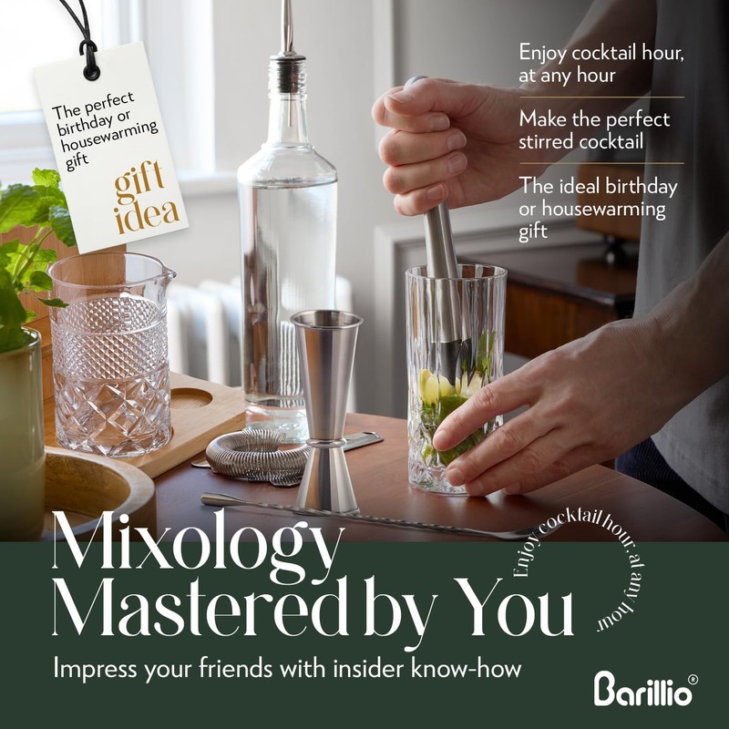 Barillio 24 Oz Crystal Cocktail Mixing Glass with Bamboo Stand